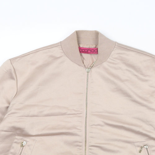 Boohoo Womens Beige Bomber Jacket Jacket Size 10 Zip