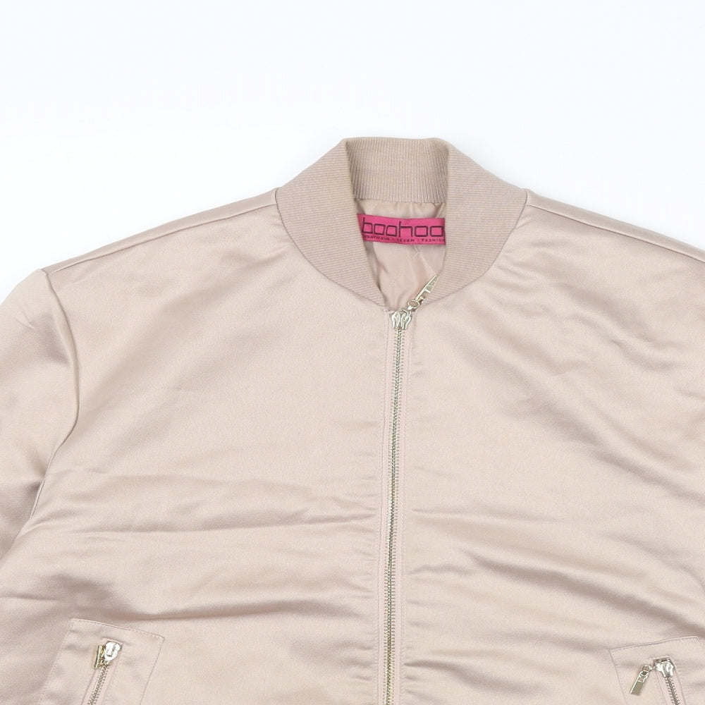 Boohoo Womens Beige Bomber Jacket Jacket Size 10 Zip
