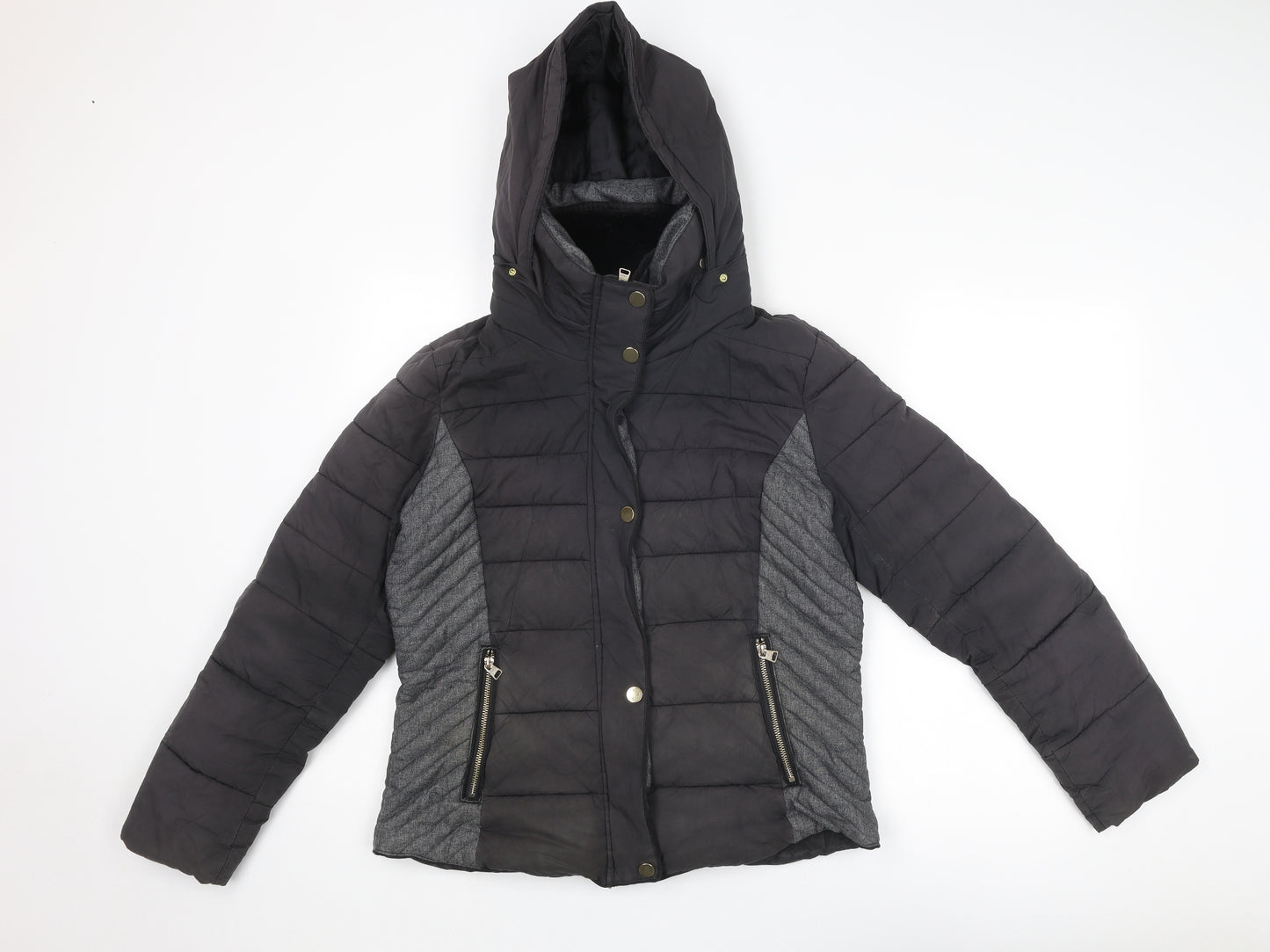 NEXT Womens Black Quilted Jacket Size 14 Zip