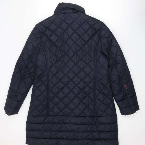 Joules Womens Blue Quilted Coat Size 16 Zip