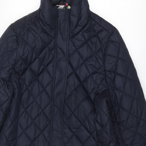 Joules Womens Blue Quilted Coat Size 16 Zip