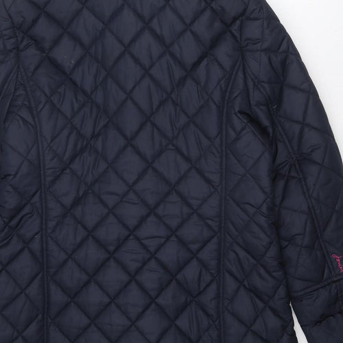 Joules Womens Blue Quilted Coat Size 16 Zip