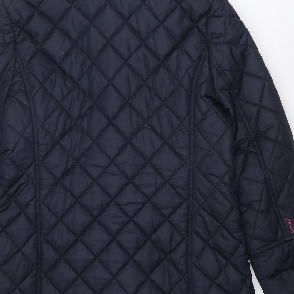 Joules Womens Blue Quilted Coat Size 16 Zip