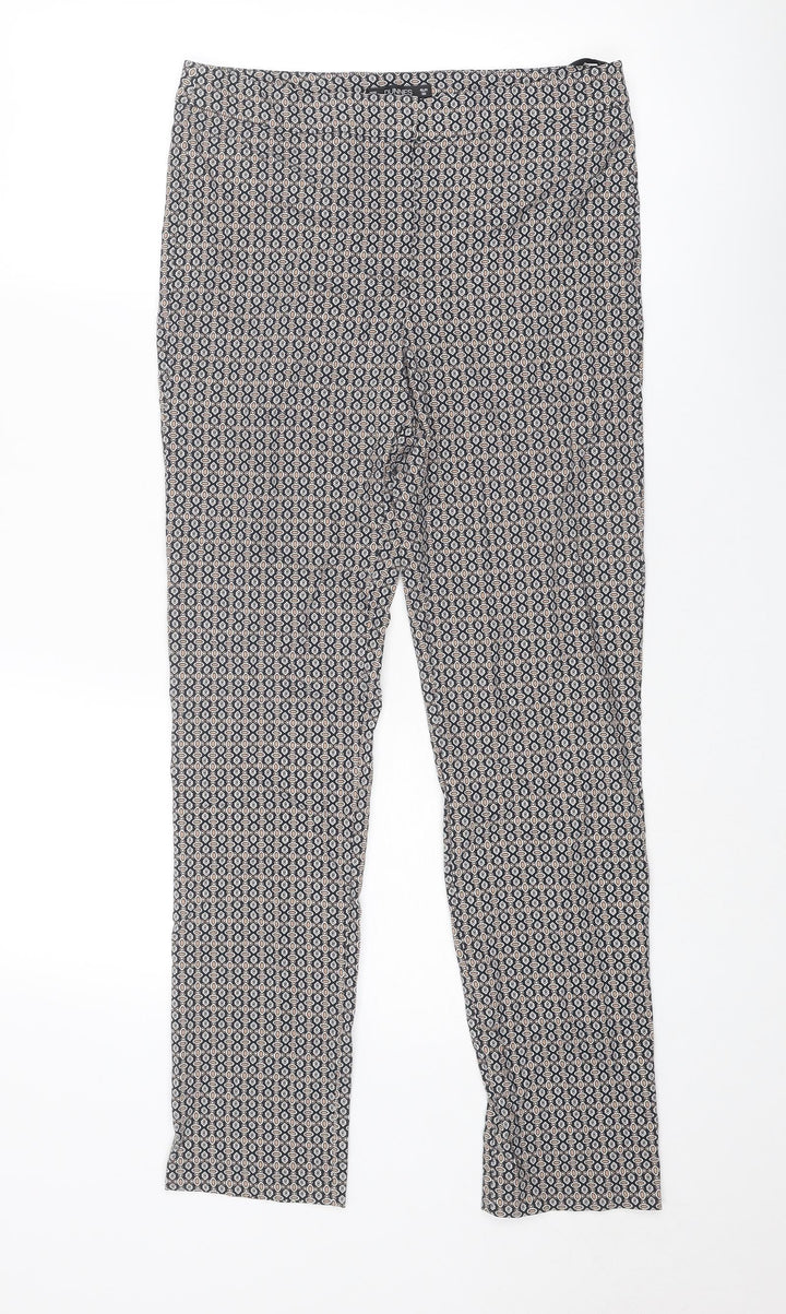 Dunnes Stores Womens Multicoloured Geometric Viscose Trousers Size 10 Regular Zip