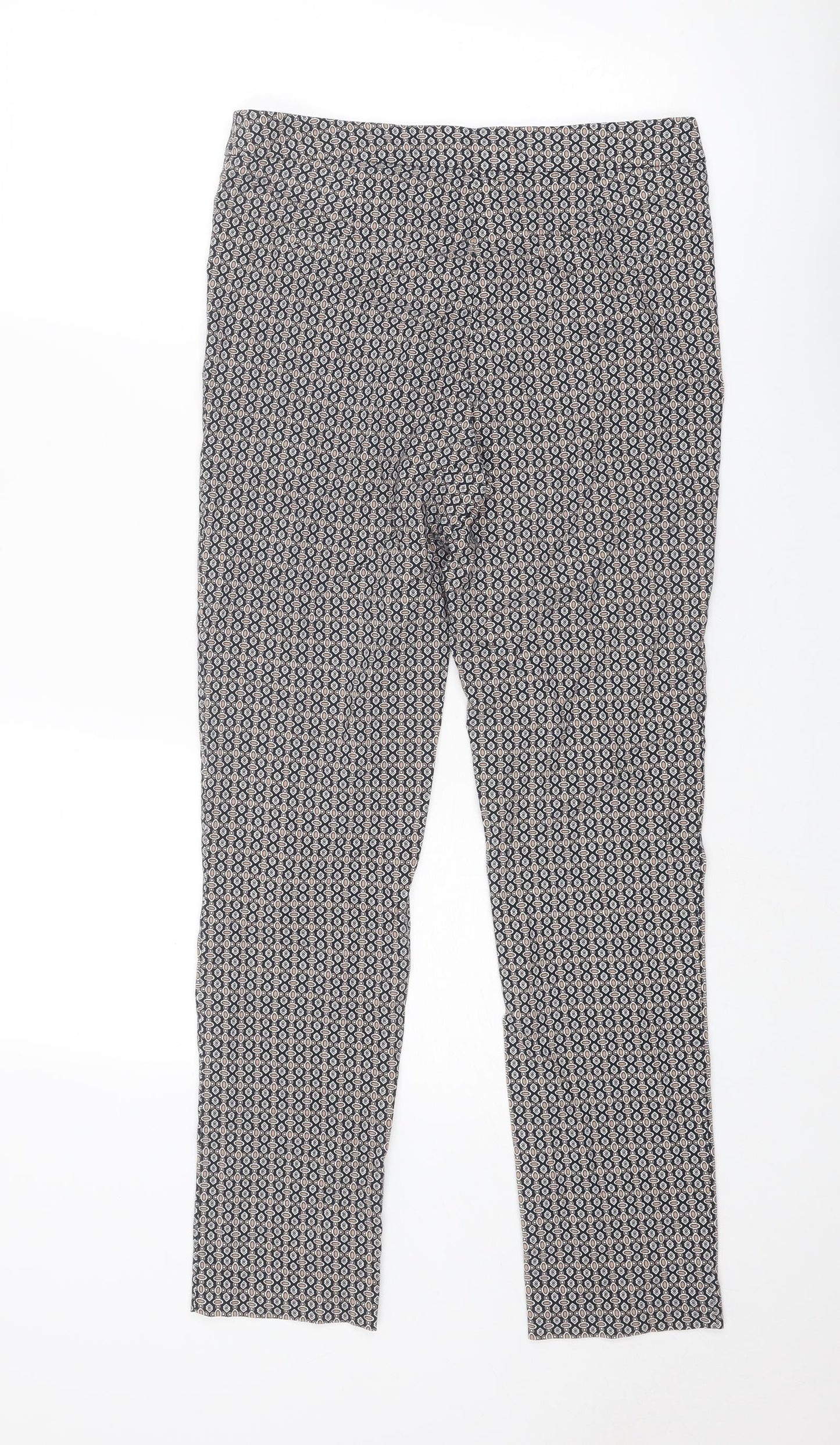 Dunnes Stores Womens Multicoloured Geometric Viscose Trousers Size 10 Regular Zip