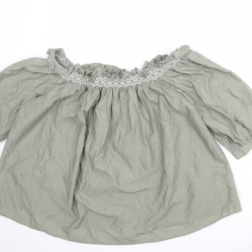Marks and Spencer Womens Green Cotton Basic Blouse Size 10 Round Neck