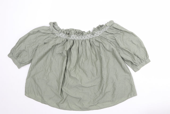 Marks and Spencer Womens Green Cotton Basic Blouse Size 10 Round Neck
