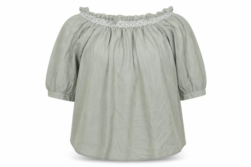 Front view of Marks & Spencer women’s green cotton basic blouse, size UK 10, round neck