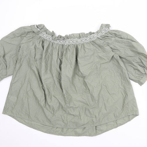 Marks and Spencer Womens Green Cotton Basic Blouse Size 10 Round Neck