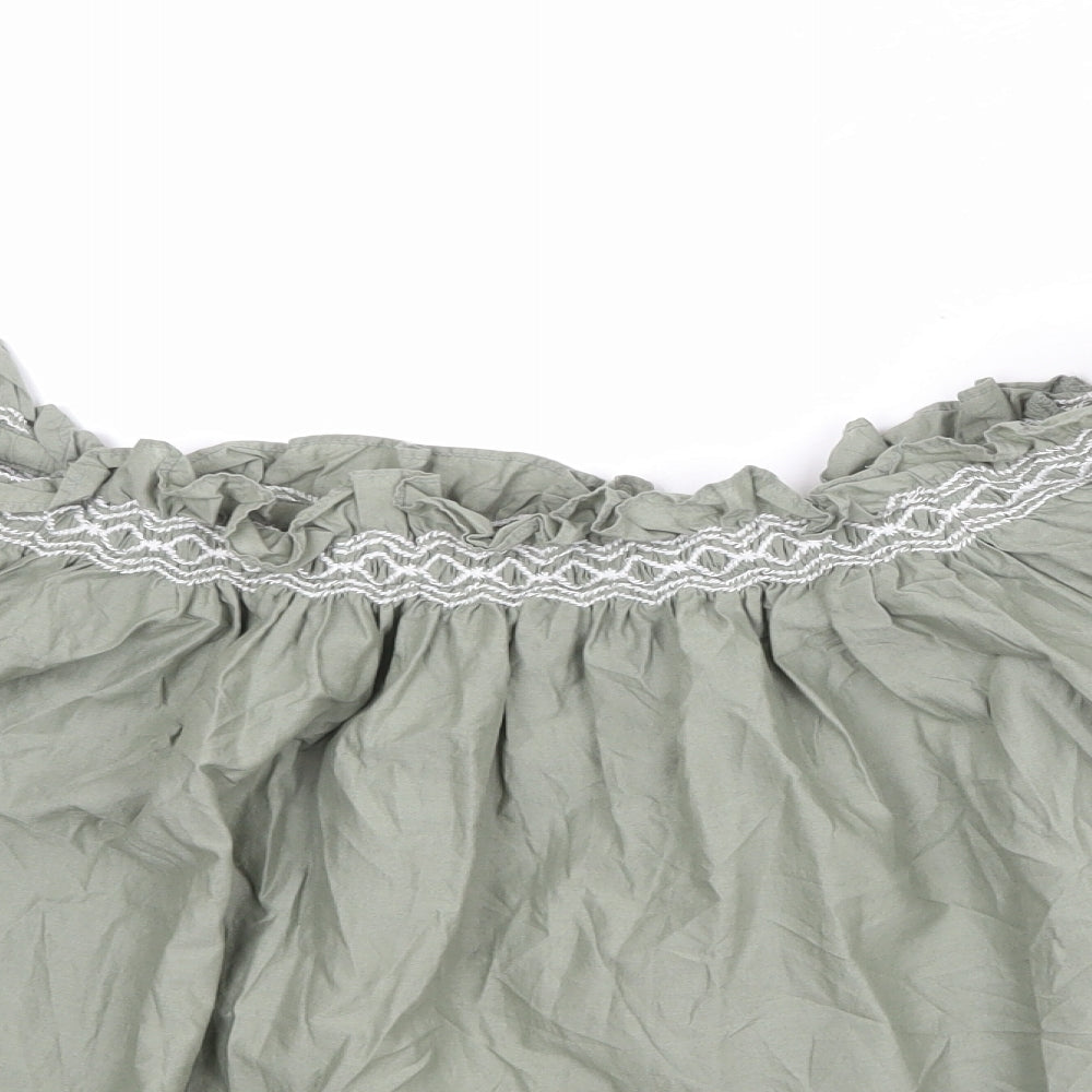 Marks and Spencer Womens Green Cotton Basic Blouse Size 10 Round Neck