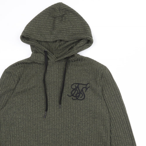 SikSilk Mens Green Polyester Pullover Hoodie Size XS