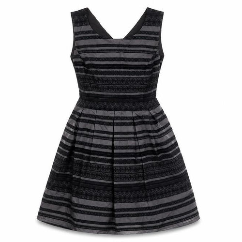 Yumi Womens Grey Striped Acrylic Fit & Flare Size 12 Scoop Neck Pullover