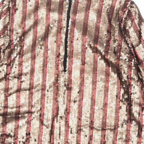 Autograph Womens Gold Striped Polyester Basic Blouse Size 12 Round Neck