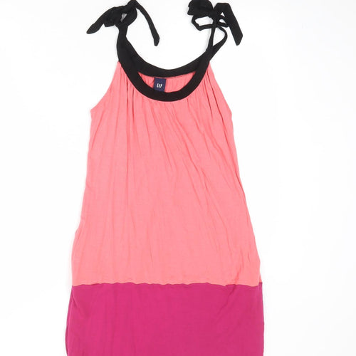 Gap Womens Pink Colourblock Viscose Slip Dress Size S Scoop Neck Tie - Tie Shoulder Detail