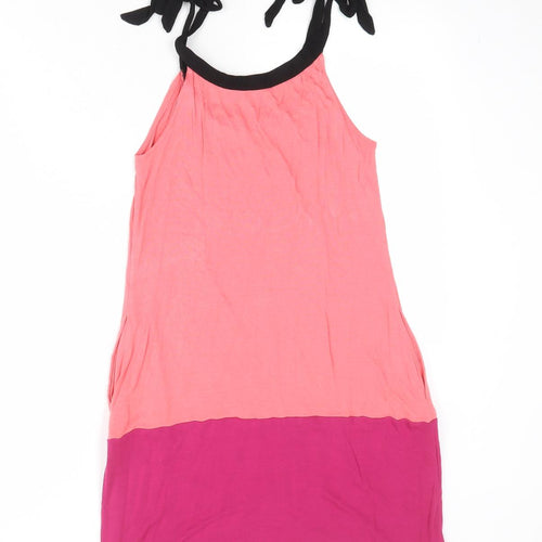 Gap Womens Pink Colourblock Viscose Slip Dress Size S Scoop Neck Tie - Tie Shoulder Detail