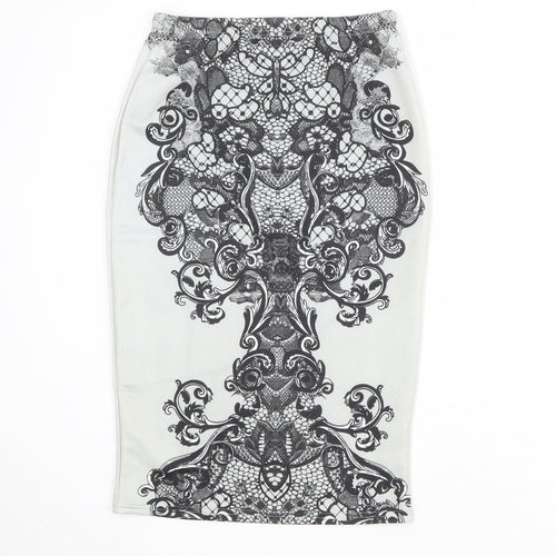 Boohoo Womens Grey Geometric Polyester Straight & Pencil Skirt Size 8