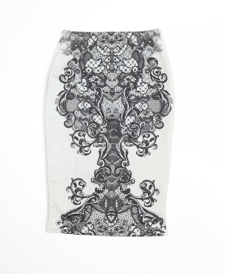 Boohoo Womens Grey Geometric Polyester Straight & Pencil Skirt Size 8