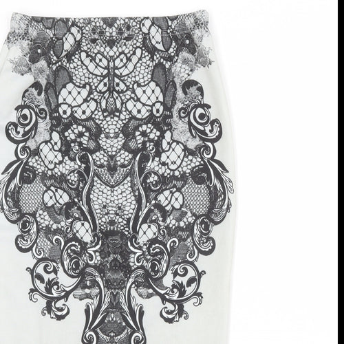 Boohoo Womens Grey Geometric Polyester Straight & Pencil Skirt Size 8