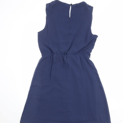 New Look Womens Blue Polyester Fit & Flare Size 10 V-Neck Button