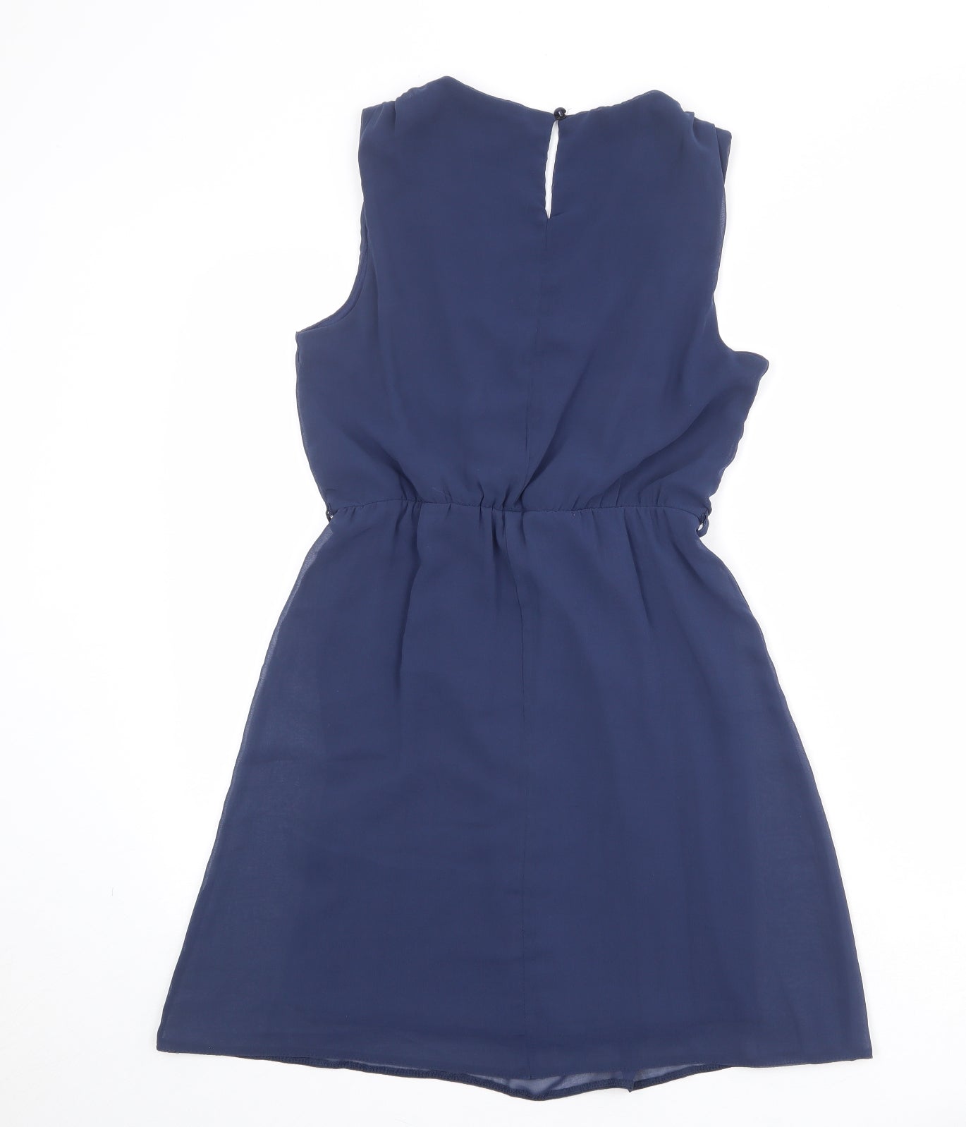 New Look Womens Blue Polyester Fit & Flare Size 10 V-Neck Button