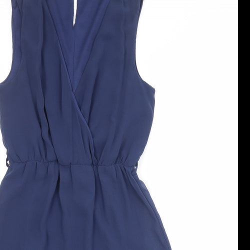 New Look Womens Blue Polyester Fit & Flare Size 10 V-Neck Button