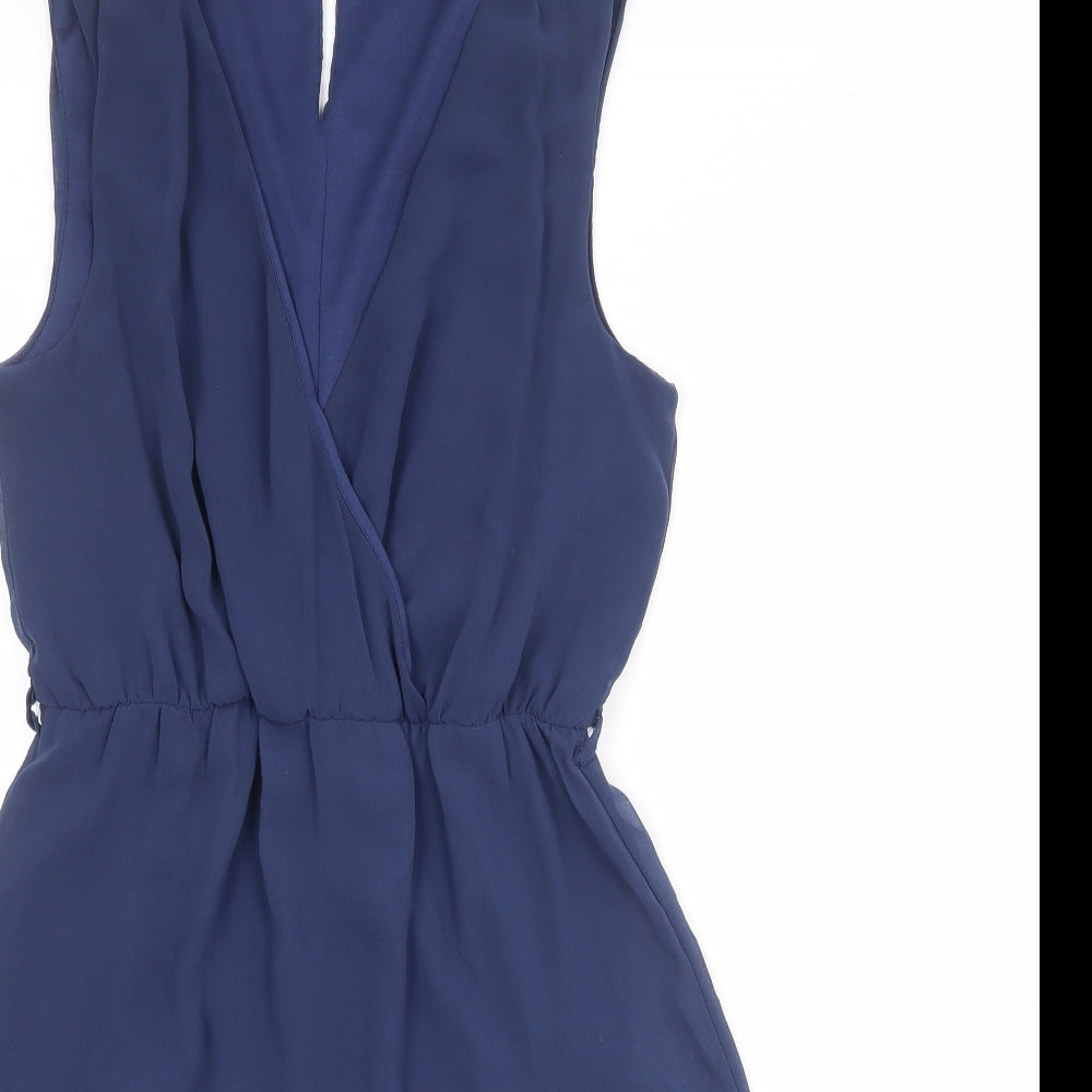 New Look Womens Blue Polyester Fit & Flare Size 10 V-Neck Button