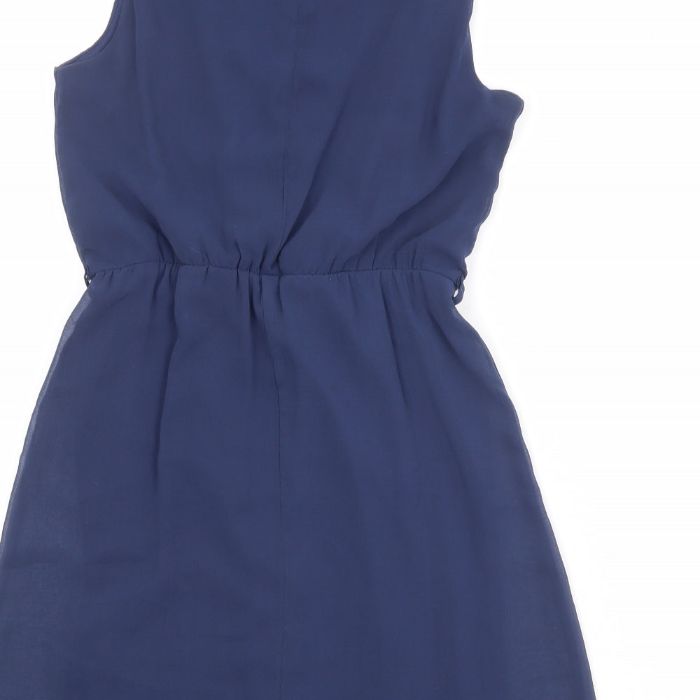 New Look Womens Blue Polyester Fit & Flare Size 10 V-Neck Button