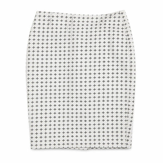 Front view of Marks & Spencer women’s multicoloured geometric polyester straight & pencil skirt, size UK 14, zip