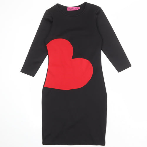 Boohoo Womens Black Polyester Pencil Dress Size 8 Boat Neck Pullover - Heart