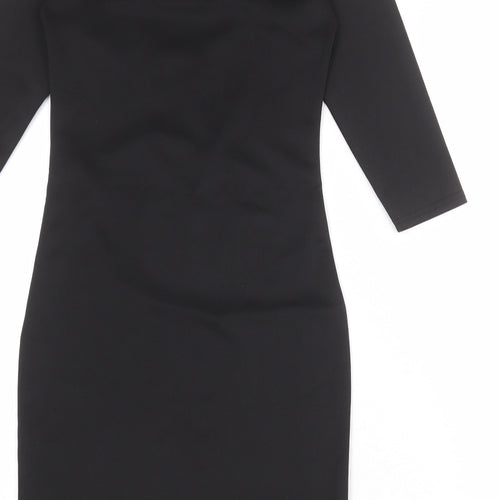 Boohoo Womens Black Polyester Pencil Dress Size 8 Boat Neck Pullover - Heart