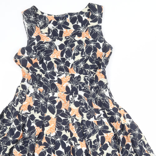 Maine New England Womens Multicoloured Floral 100% Cotton Fit & Flare Size 12 Boat Neck Zip
