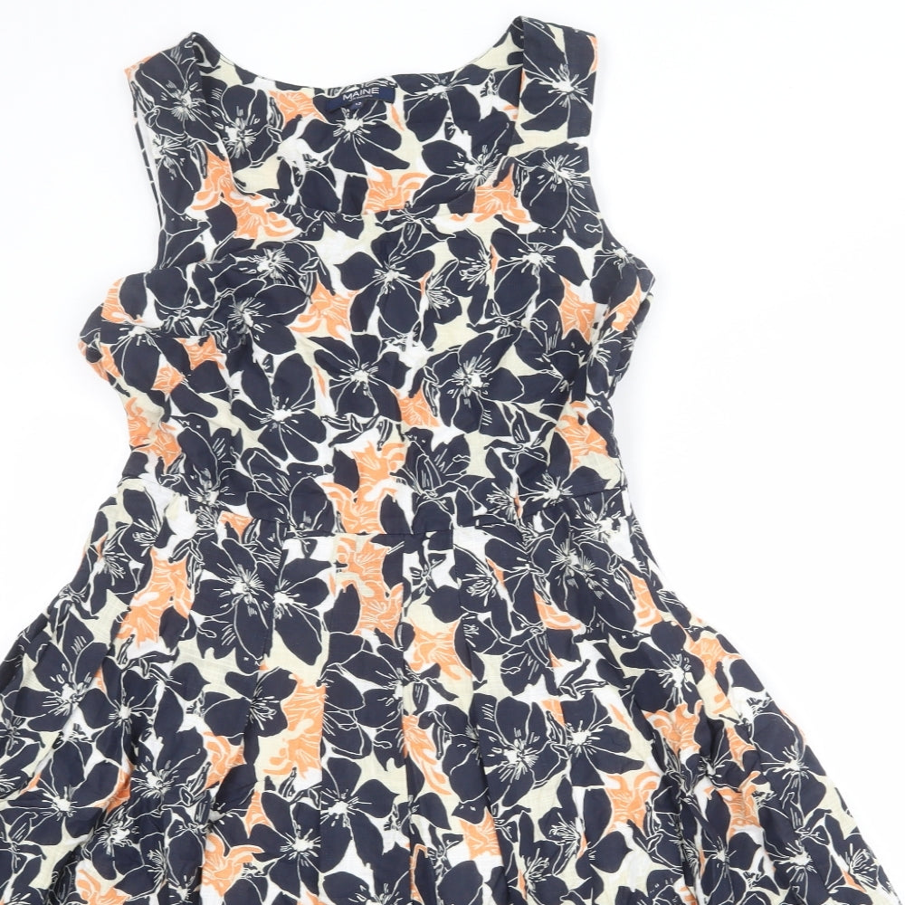 Maine New England Womens Multicoloured Floral 100% Cotton Fit & Flare Size 12 Boat Neck Zip
