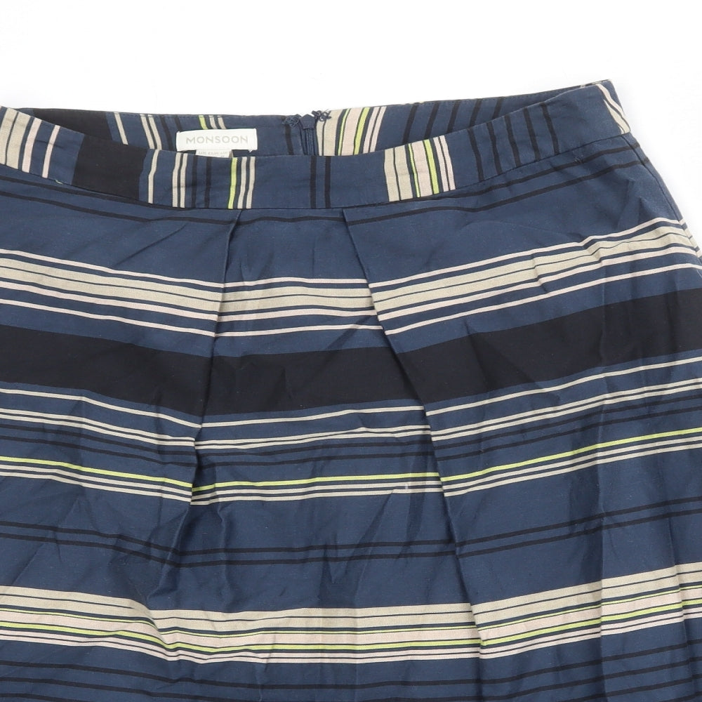 Monsoon Womens Multicoloured Striped Cotton A-Line Skirt Size 12 Zip