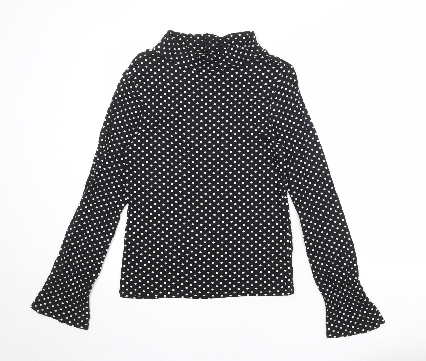 Red Herring Womens Black Polka Dot Viscose Basic Blouse Size 12 Mock Neck