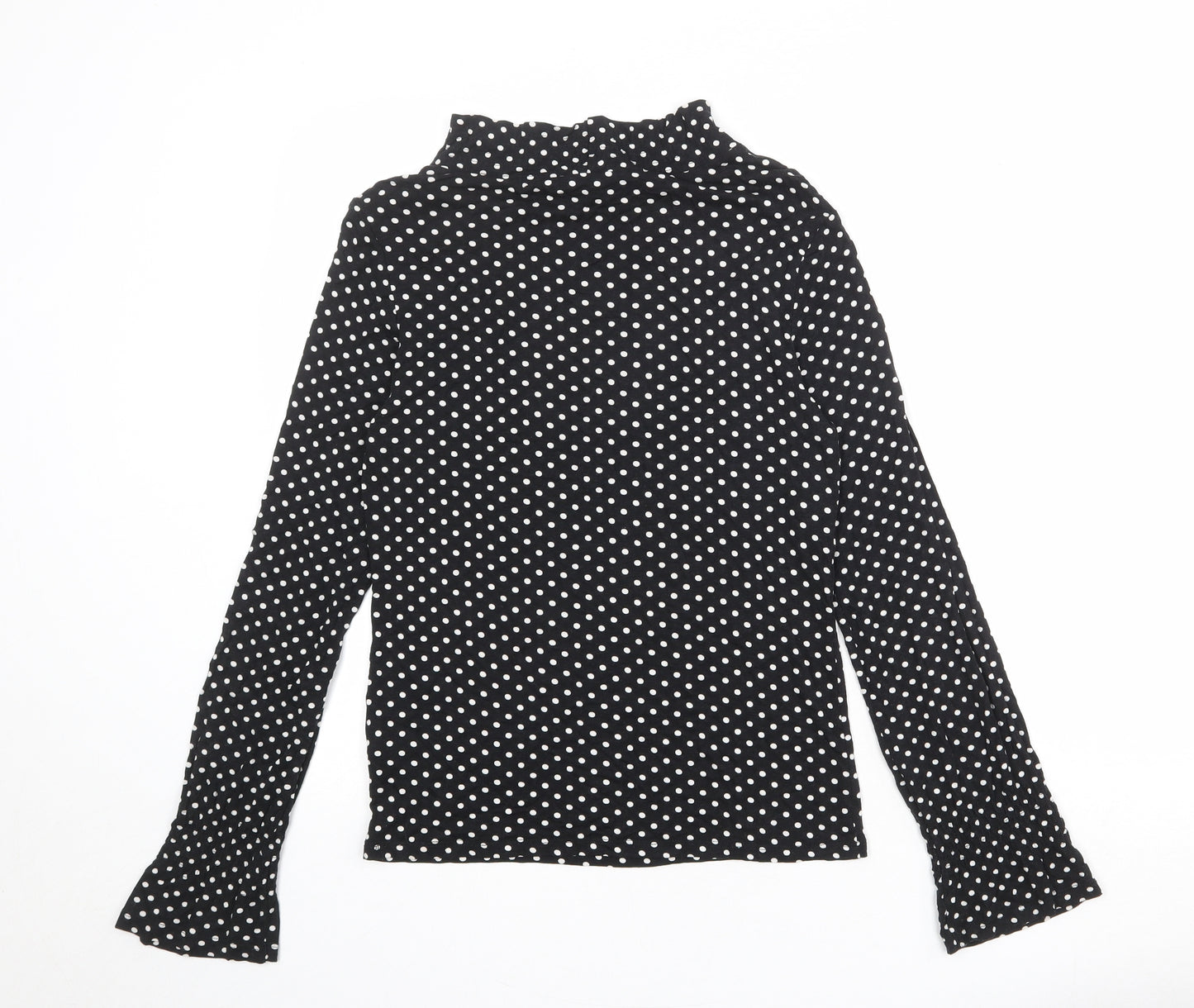 Red Herring Womens Black Polka Dot Viscose Basic Blouse Size 12 Mock Neck