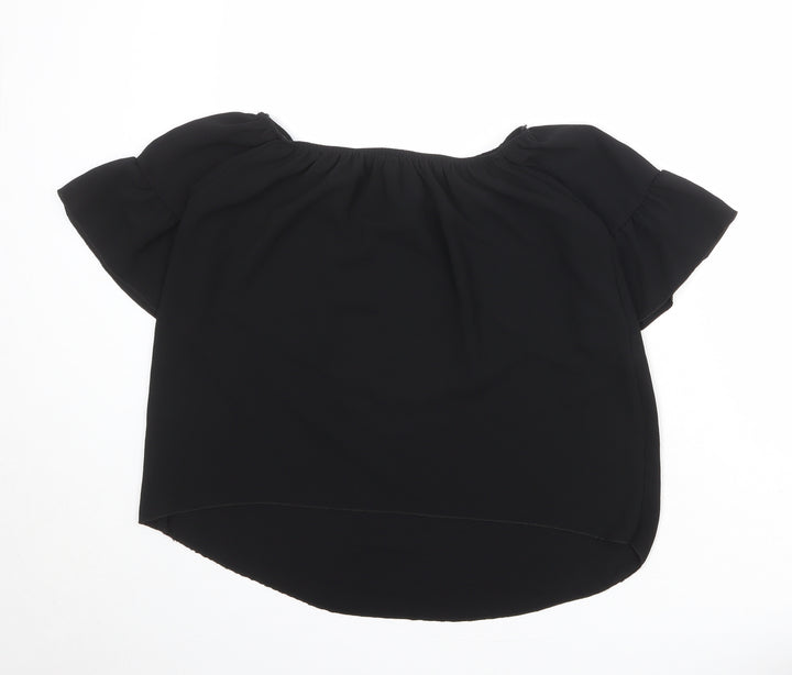 Quiz Womens Black Polyester Basic Blouse Size 12 Round Neck
