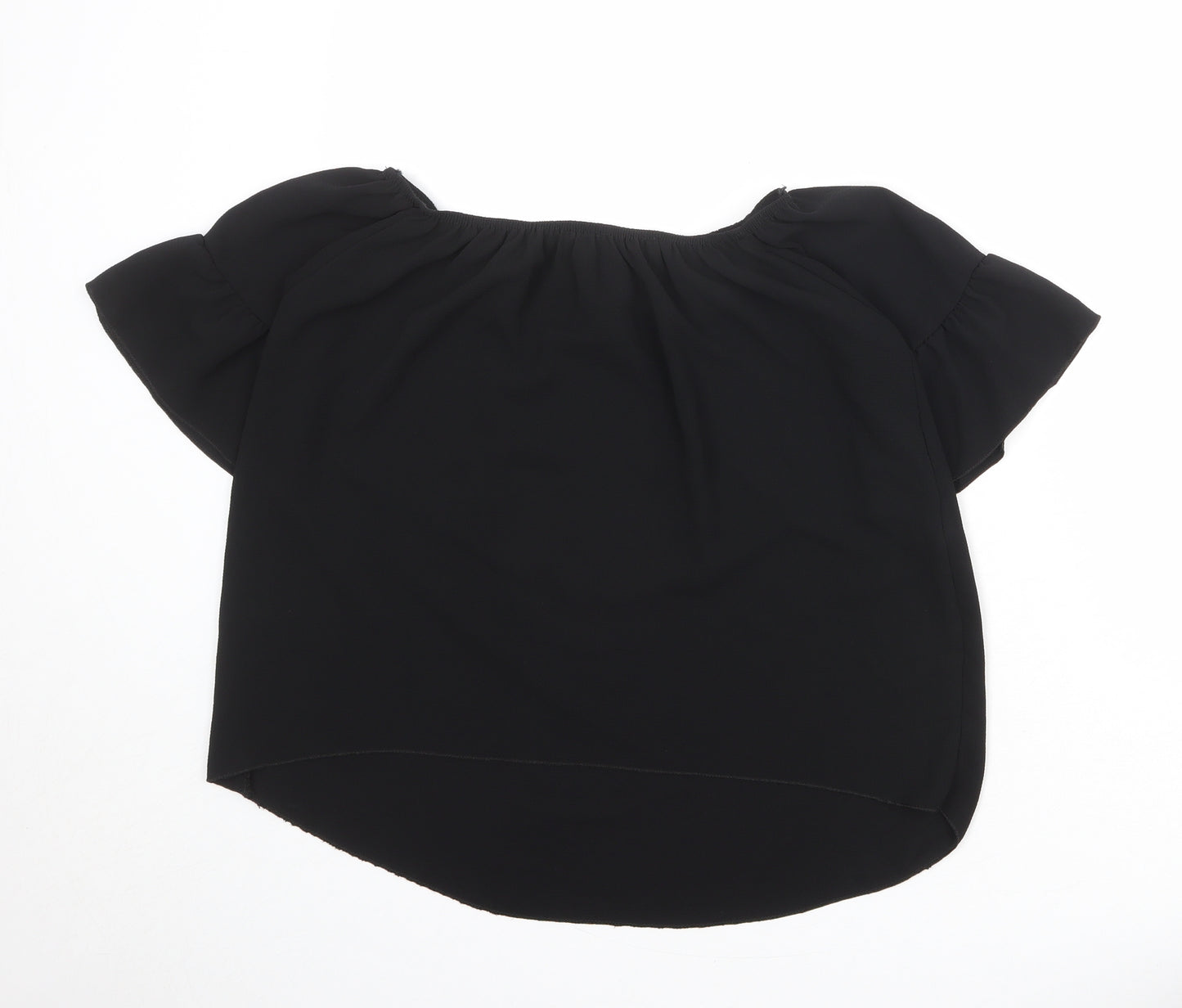 Quiz Womens Black Polyester Basic Blouse Size 12 Round Neck