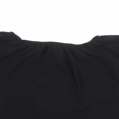 Quiz Womens Black Polyester Basic Blouse Size 12 Round Neck