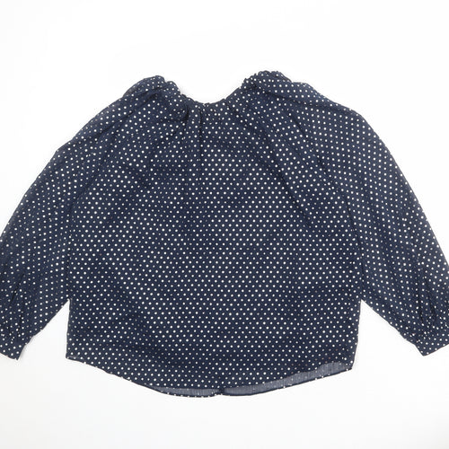 Marks and Spencer Womens Blue Polka Dot Polyester Basic Blouse Size 10 Round Neck