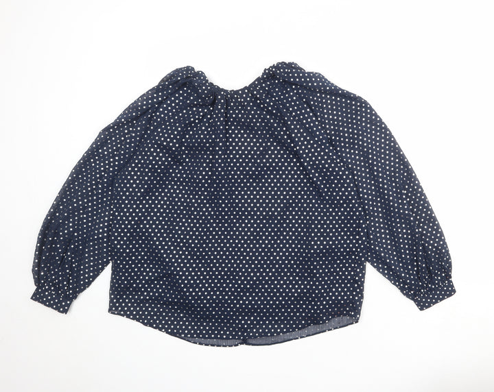 Marks and Spencer Womens Blue Polka Dot Polyester Basic Blouse Size 10 Round Neck