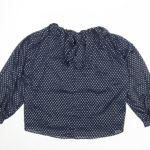 Marks and Spencer Womens Blue Polka Dot Polyester Basic Blouse Size 10 Round Neck