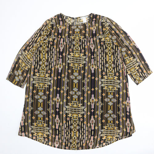 H&M Womens Multicoloured Geometric Polyester A-Line Size 14 Boat Neck Button