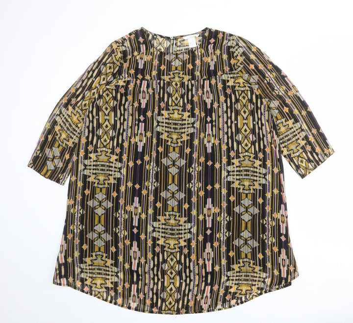 H&M Womens Multicoloured Geometric Polyester A-Line Size 14 Boat Neck Button