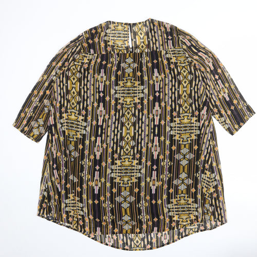 H&M Womens Multicoloured Geometric Polyester A-Line Size 14 Boat Neck Button