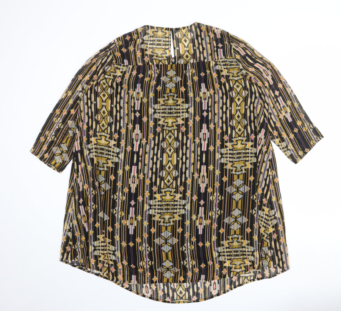 H&M Womens Multicoloured Geometric Polyester A-Line Size 14 Boat Neck Button
