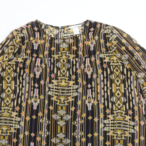 H&M Womens Multicoloured Geometric Polyester A-Line Size 14 Boat Neck Button