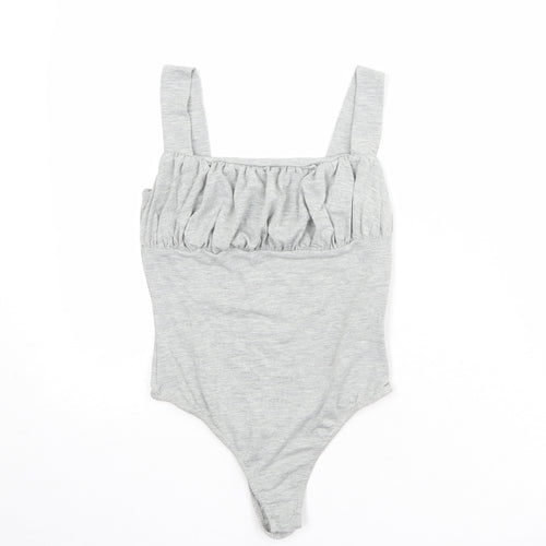 Missguided Womens Grey Viscose Bodysuit One-Piece Size 12 Snap