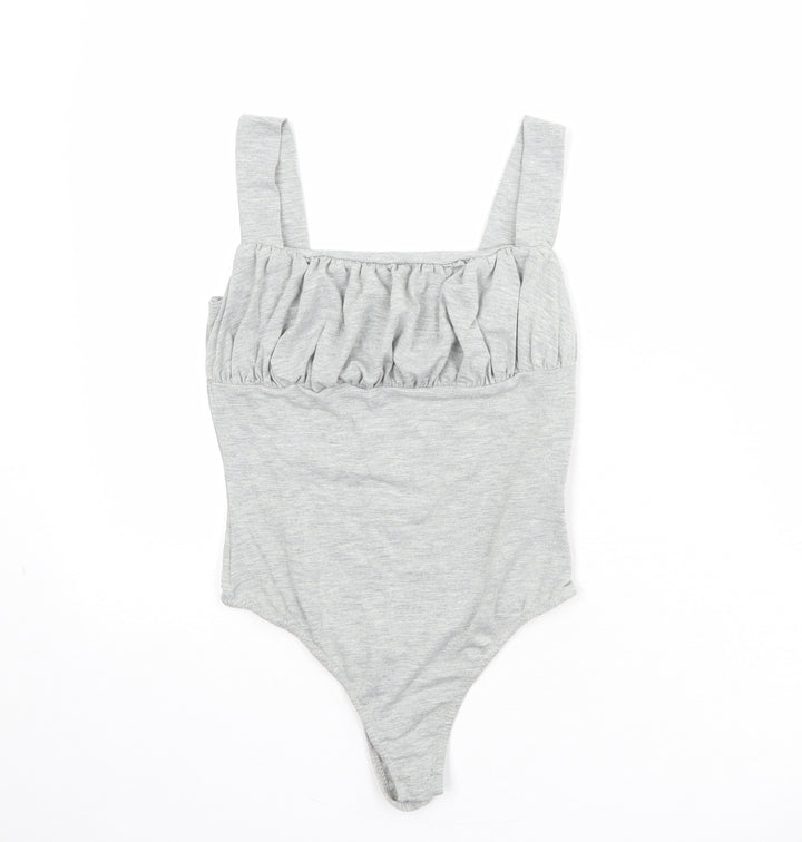 Missguided Womens Grey Viscose Bodysuit One-Piece Size 12 Snap