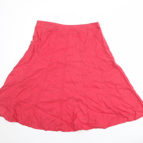 John Lewis Womens Red Linen Swing Skirt Size 14 Zip