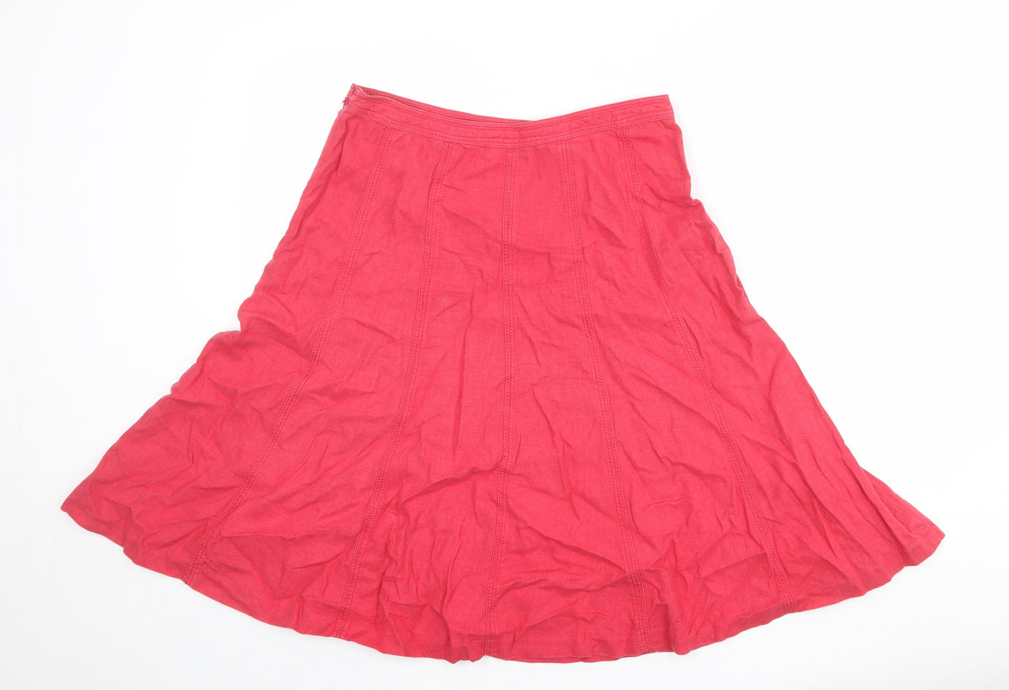John Lewis Womens Red Linen Swing Skirt Size 14 Zip